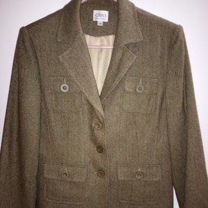 Cleo Petite Ladies Button Front Jacket Blazer Size 10, Brown Green Tweed, EUC